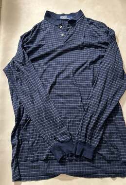 Polo Ralph Lauren Navy Blue Grid Pattern Long Sleeve Polo Shirt Size L
